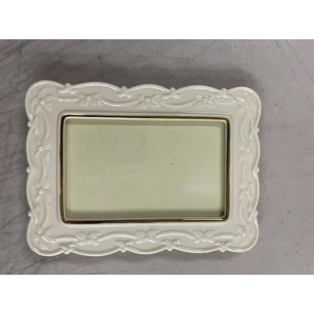 Lenox Ivory Fine China Picture Frame Gold Trim Floral Relief Carved 3.5x5